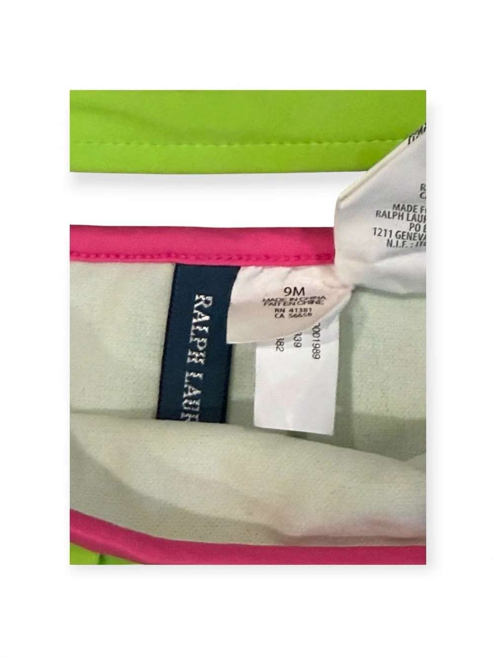 Ralph Lauren,  Lime Green & Hot Pink Ruffle Two-Piece Swim Set, Size 9 months